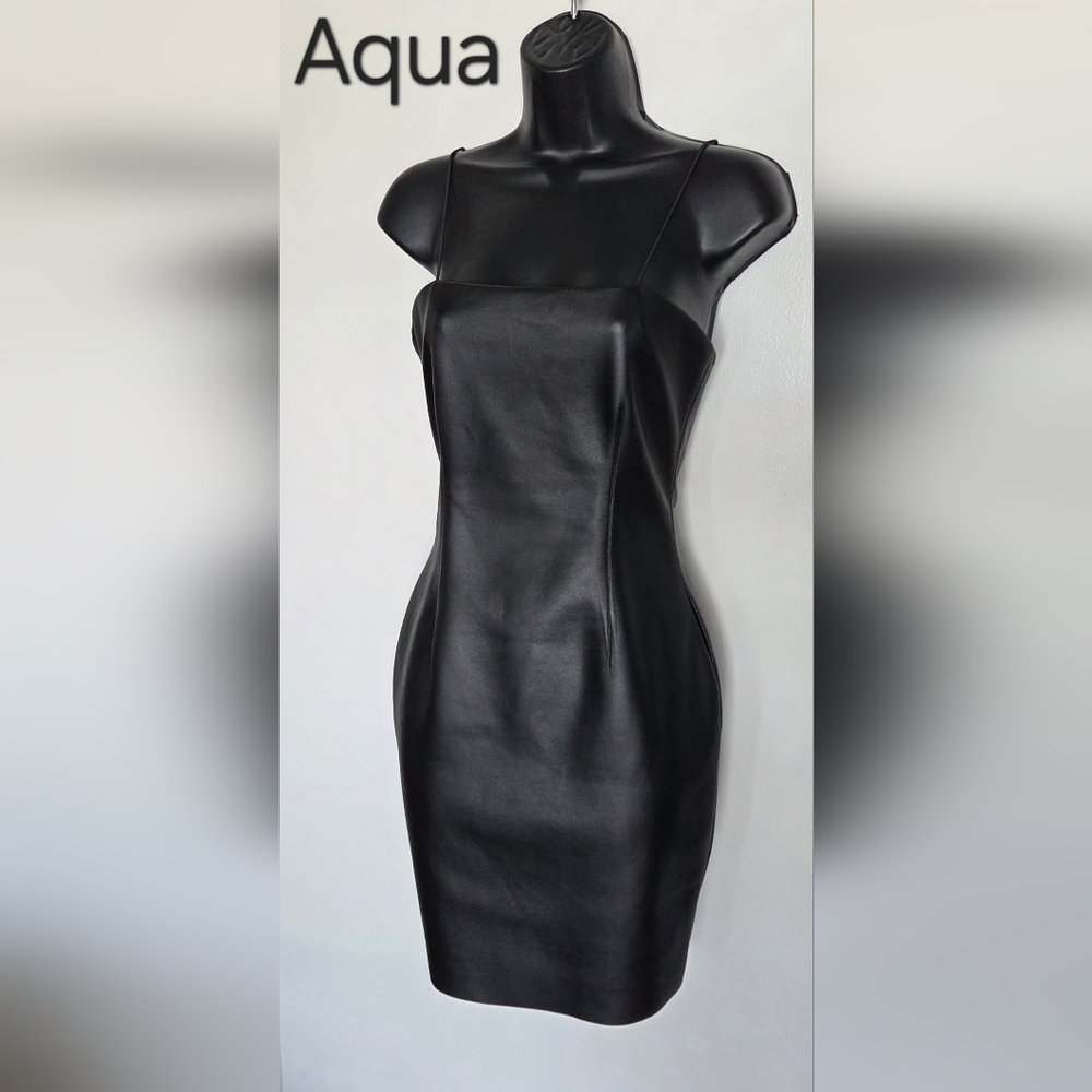 Aqua Luxe Faux Leather Spaghetti Strap Mini Dress